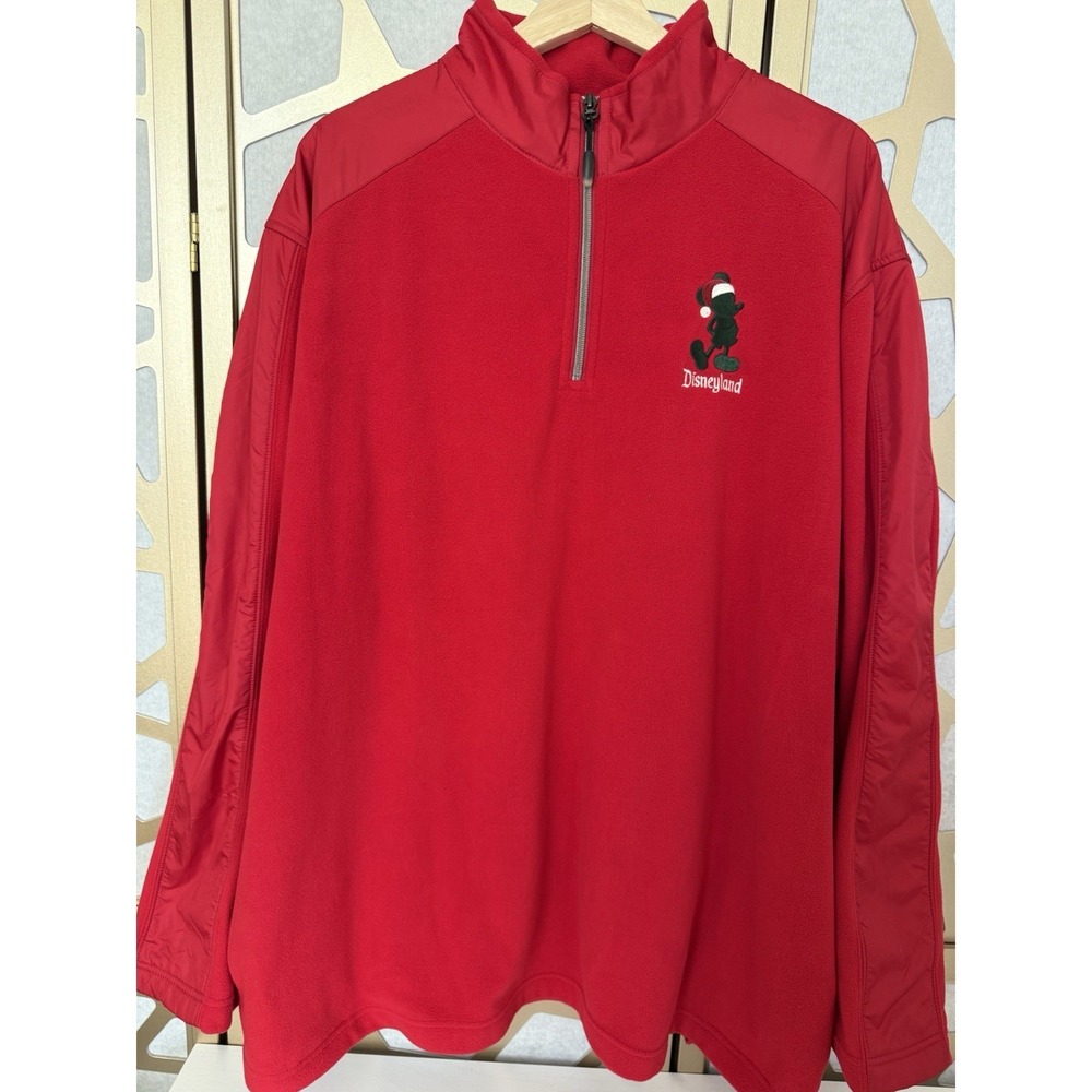 VINTAGE WALT DISNEYLAND RED 1/4 ZIP FLEECE MENS CHRISTMAS SANTA MICKEY MOUSE XXL